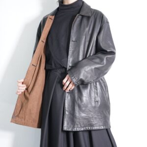 black leather × brown fake suede reversible jacket