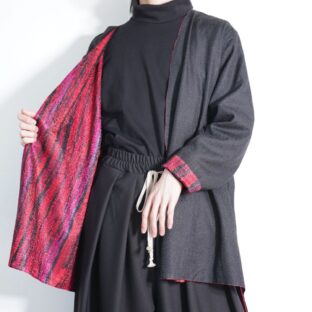 shrink fabric red × black reversible haori