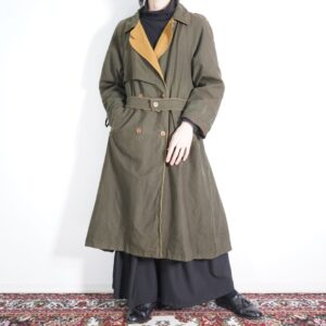 moss green × camel piping maxi long coat
