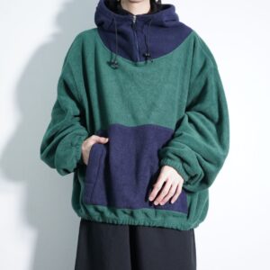 oversized green × navy fleece wide parka
