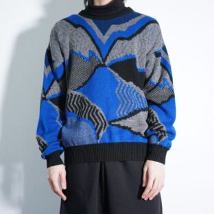 old black × blue geometric art pattern knit