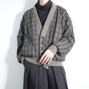bitter check pattern × earth color reversible sweat cardigan