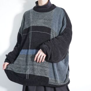 oversized pile square switching knit
