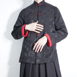 black pattern × red plain reversible CHINA shirt