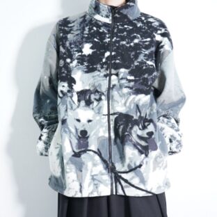 oversized dog graphic fleece jacket