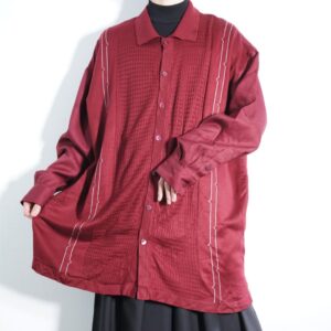 oversized burgundy color front knit switching shirt