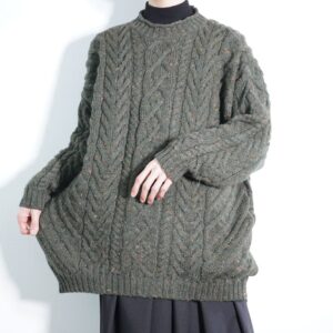 oversized moss green mix color roll neck knit