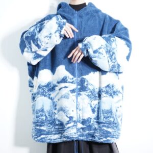 oversized bear boa fleece × blue reversible jacket
