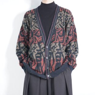 oversized black burgundy brown pattern cardigan