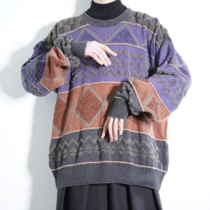 oversized bitter color pattern cotton knit