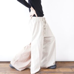 see-through layer design side slit wide pants