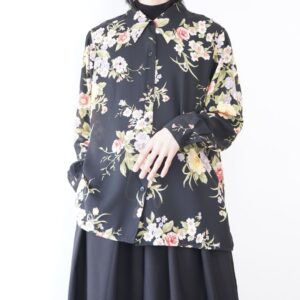 black base flower pattern see-through shirt