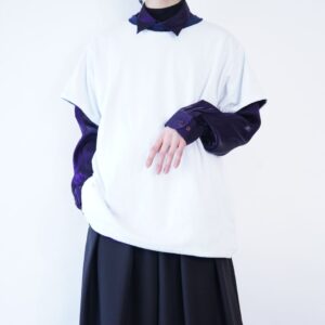 oversized white × navy double face cut&sewn tee