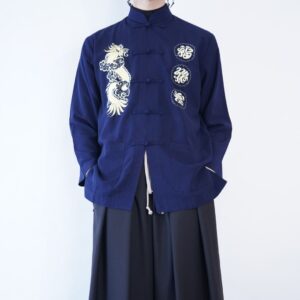 blue × gold embroidery CHINA shirt