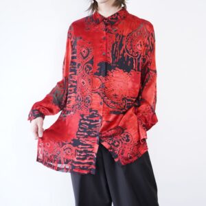 glossy red chaos pattern see-through shirt