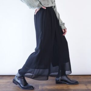 see-through layer design like flare wide pants