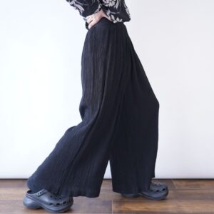 mode black pleats design wide hakama pants