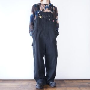 Tweety embroidery black cotton twil wide overall