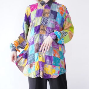 oversized multi pattern special patchwork rayon shirt