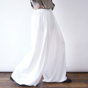 white woven pattern wide hakama pants
