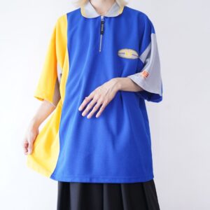 oversized blue × yellow switching game shirt