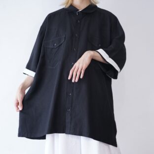 oversized special black × white linen rayon shirt