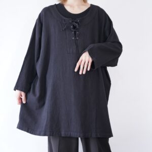 【KING SIZE】oversized black lace up pullover