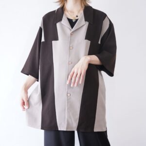oversized brown × beige switching shirt