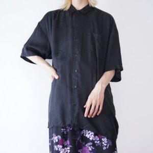 black × black glossy paisley pattern silk shirt