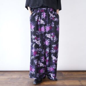 mode black × purple flower pattern hakama pants