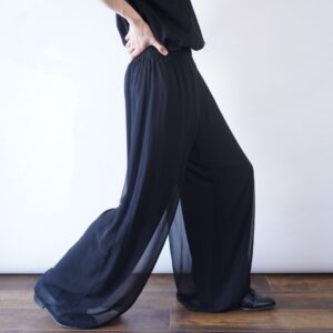 mode black see-through layer wide pants