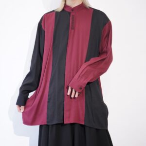 oversized black × burgundy flyfront embroidery shirt