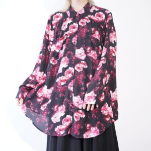 oversized special flower pattern see-through graphic shirt