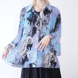 pleats & lace special see-through pattern shirt