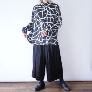 black × white geometric see-through shirt