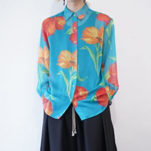 fresh color art flower see-through shirt