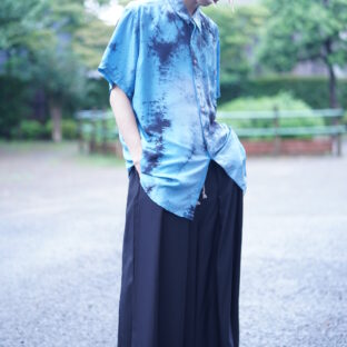 【tsukigasa original remake】black overdye blue silk shirt - 003
