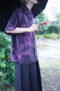【tsukigasa original remake】black overdye magenta silk shirt - 008