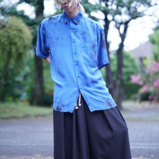【tsukigasa original remake】black overdye blue silk shirt - 015