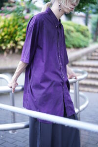 【tsukigasa original remake】KING SIZE black overdye purple cotton shirt - 016
