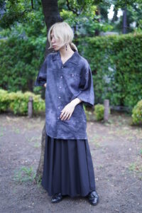【tsukigasa original remake】black overdye purple linen shirt - 018