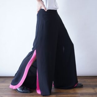 black × pink layer & side slit design mode wide pants
