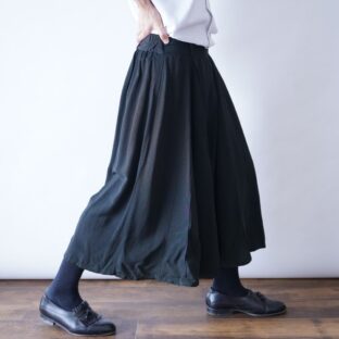 mode black pleats tuck design cropped hakama pants