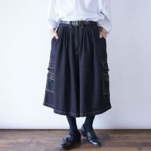 【tsukigasa original】28tuck remake super wide black denim hakama shorts