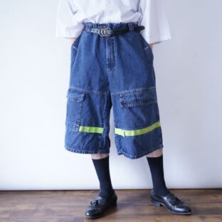 【MARITHE FRANCOIS GIRBAUD】blue × green velcro wide shorts