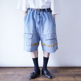 【MARITHE FRANCOIS GIRBAUD】ice blue × mustard velcro wide shorts