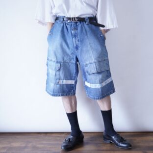 【MARITHE FRANCOIS GIRBAUD】ice blue × white blue velcro wide shorts
