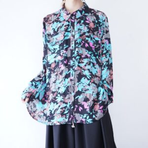 oversized multi color flower see-through shirt