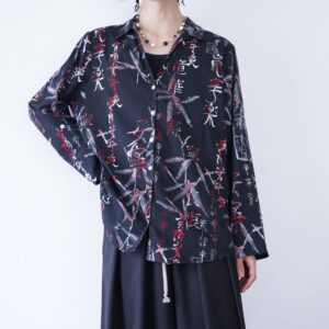 mode black 漢字 pattern shirt