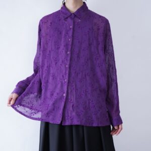 purple embroidery see-through shirt